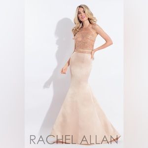 Rachel Allan Rose Gold Two Piece Mermaid Gown